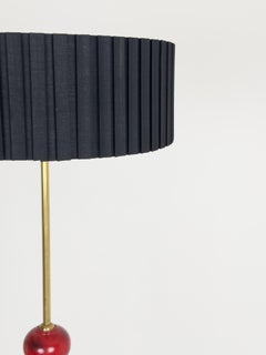Vintage Swedish Floor Lamp in Red Lacquer and Brass