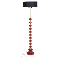 Vintage Swedish Floor Lamp in Red Lacquer and Brass