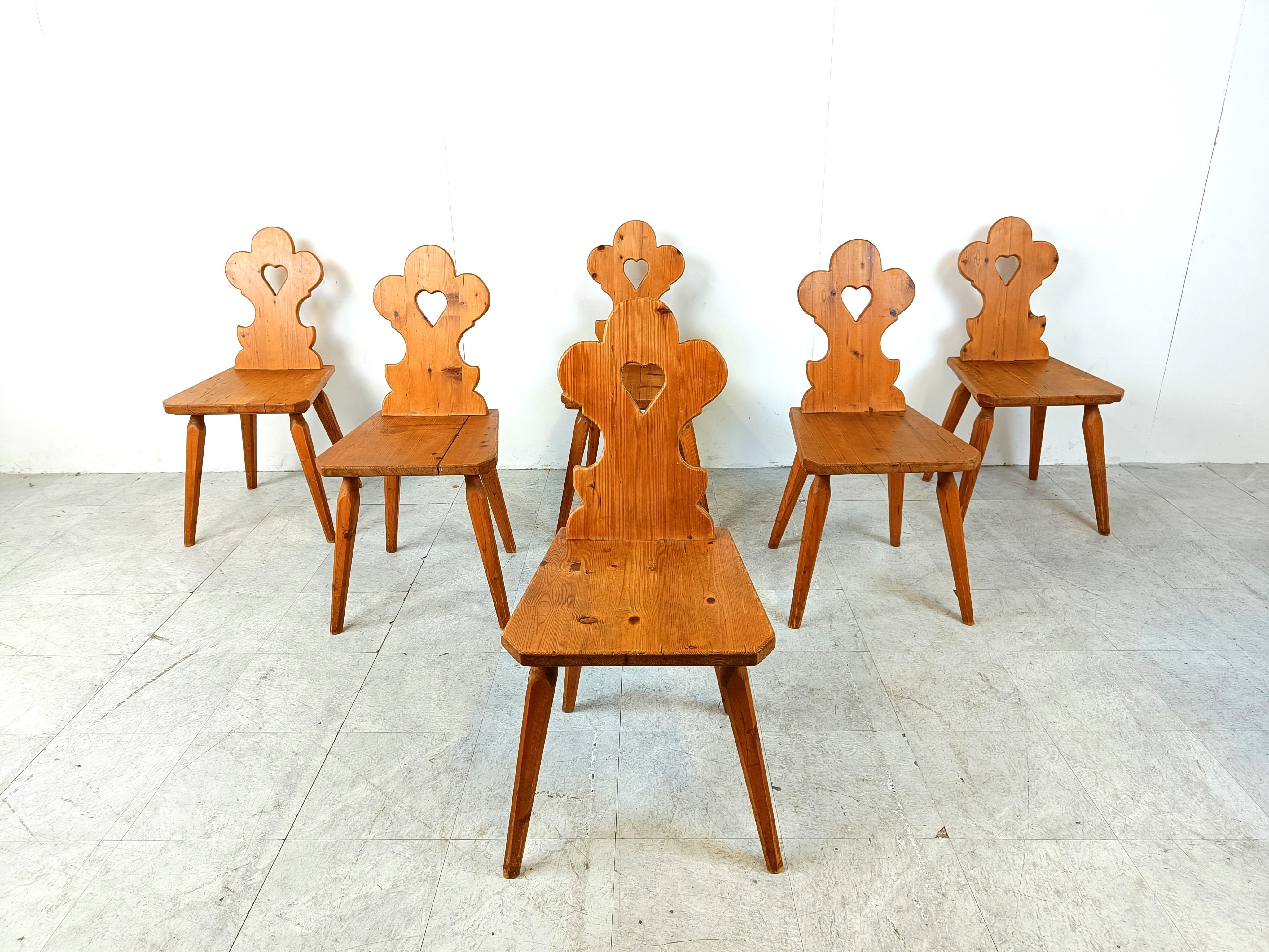Rustic Vintage swedish folk art chairs, 1960s For Sale