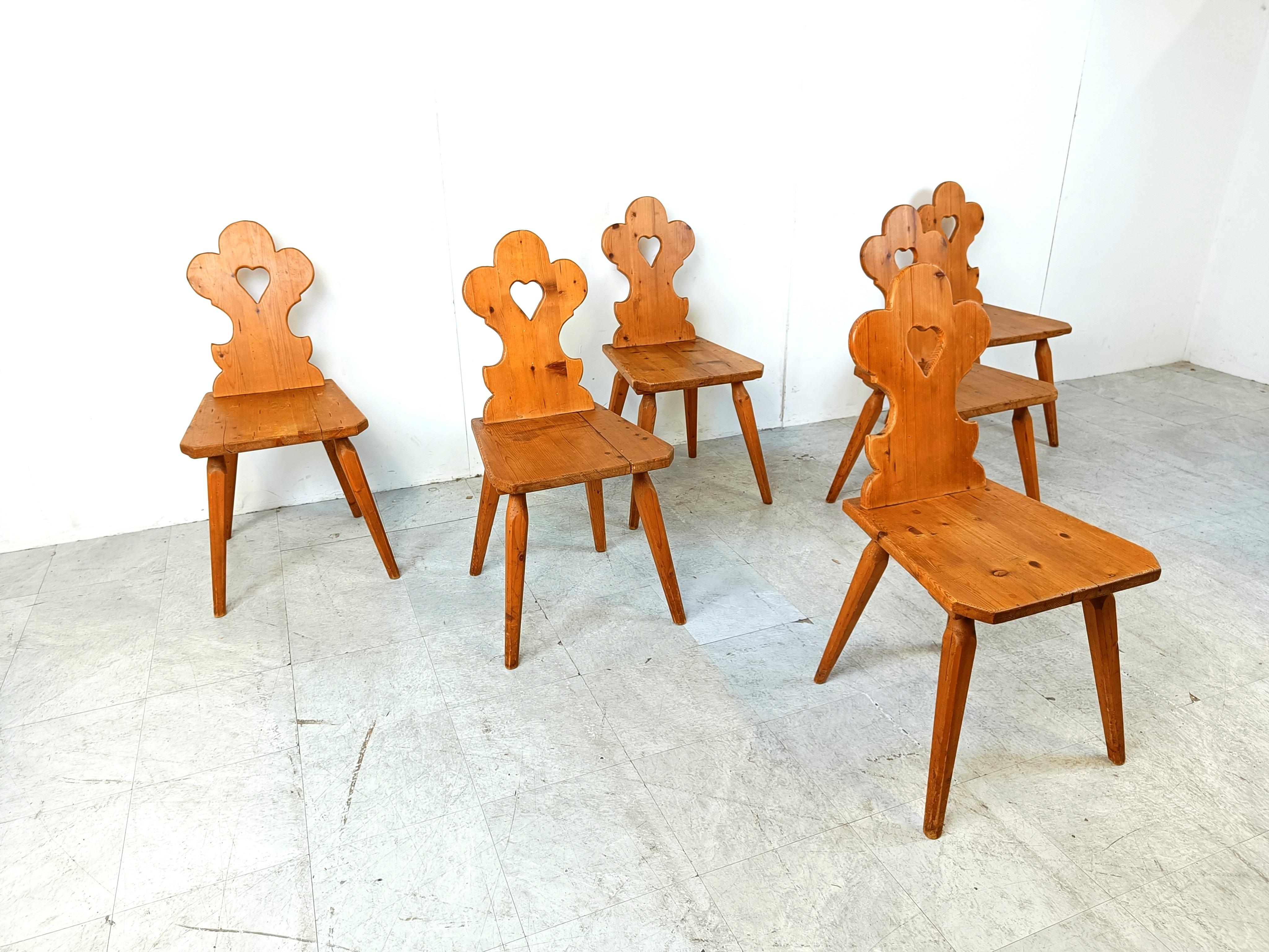 Oak Vintage swedish folk art chairs, 1960s For Sale
