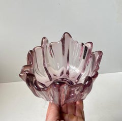 Vintage Swedish Freeform Pink Crystal Bowl by Bosse Rubin