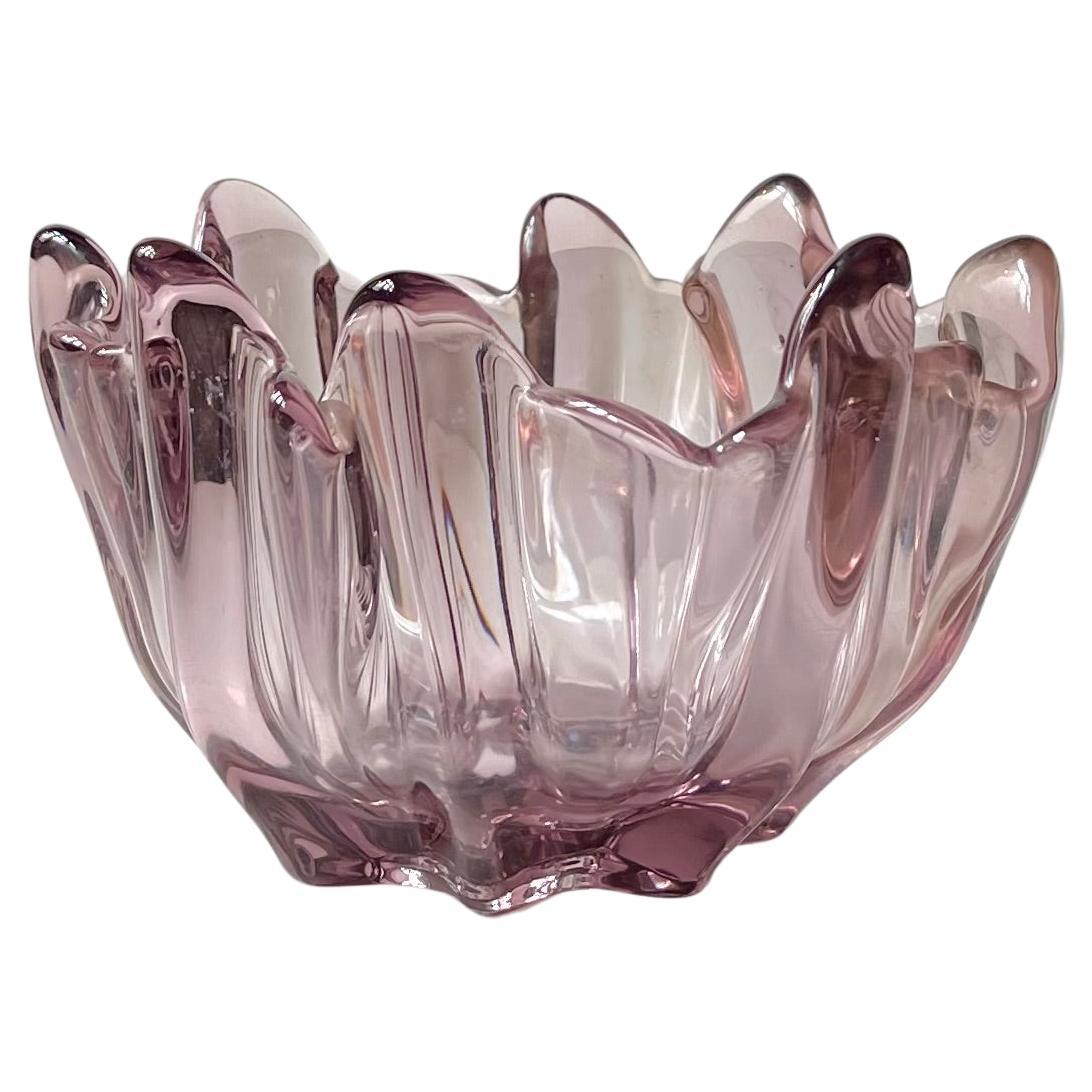 Vintage Swedish Freeform Pink Crystal Bowl by Bosse Rubin