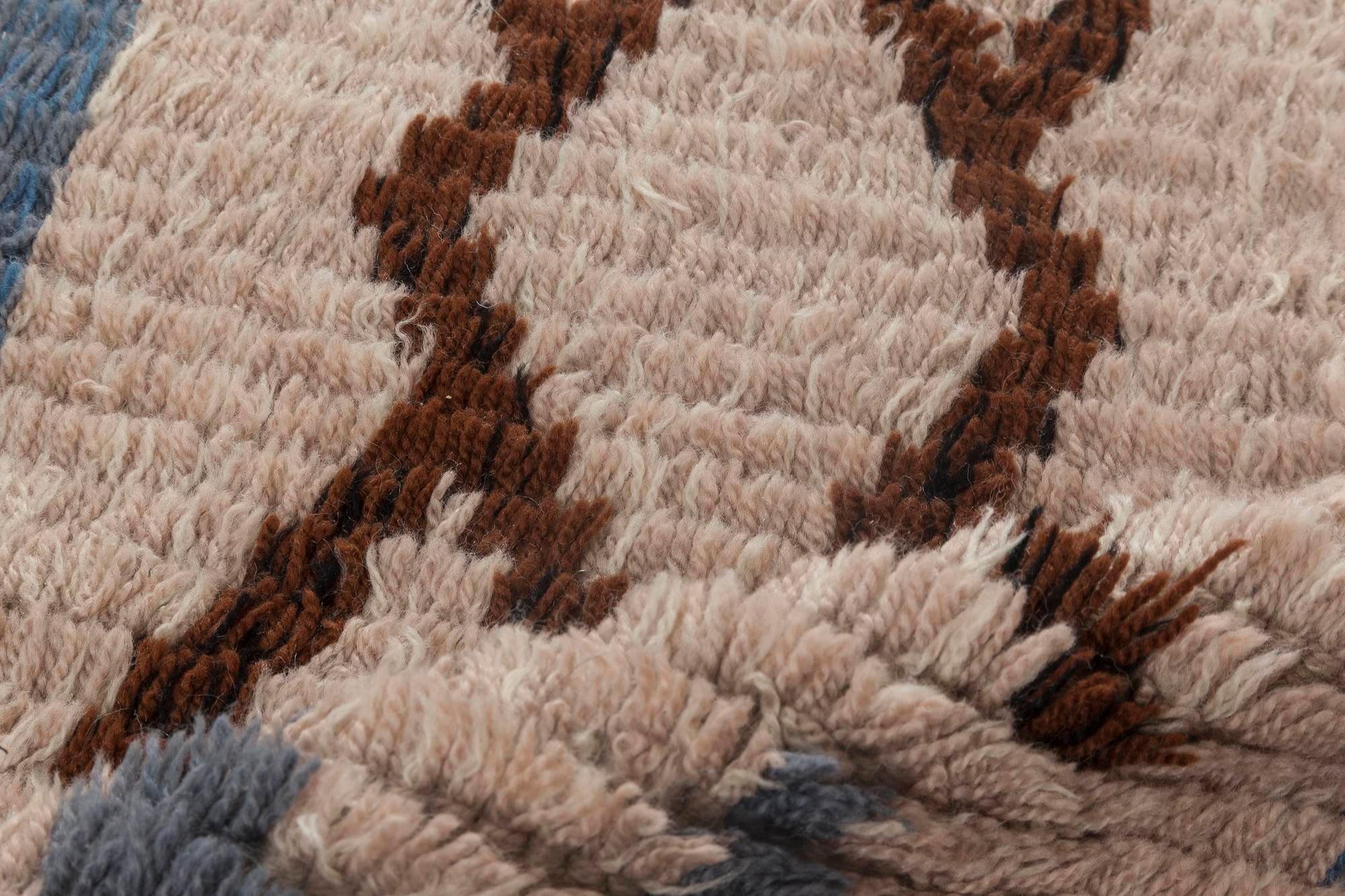 Vintage Swedish geometric blue, brown, beige pile rug by Doris Leslie Blau
Size: 7'3