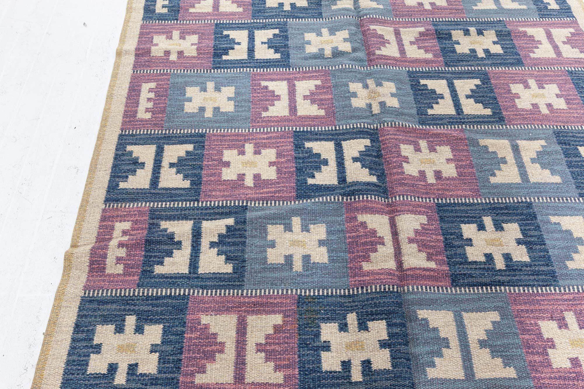 Hand-Woven Vintage Swedish Geometric Flat-Weave by Anna-Greta Sjöqvist For Sale