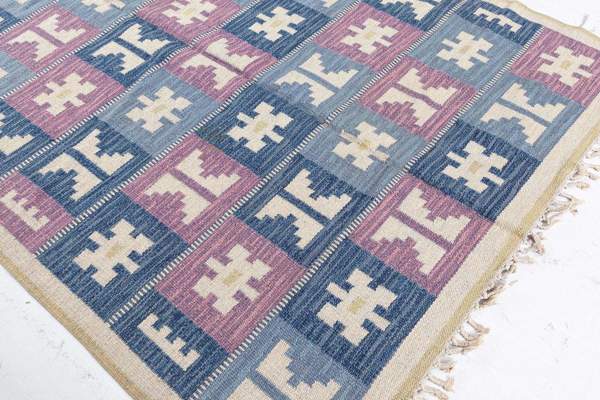 Wool Vintage Swedish Geometric Flat-Weave by Anna-Greta Sjöqvist For Sale