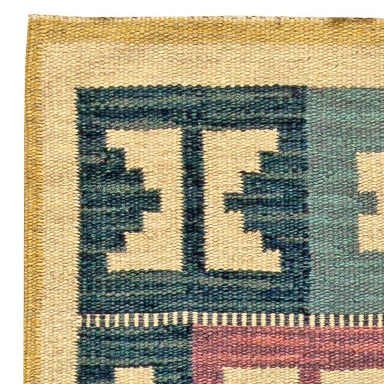 Wool Vintage Swedish Geometric Flat-Weave by Anna-Greta Sjöqvist at Doris Leslie Blau For Sale