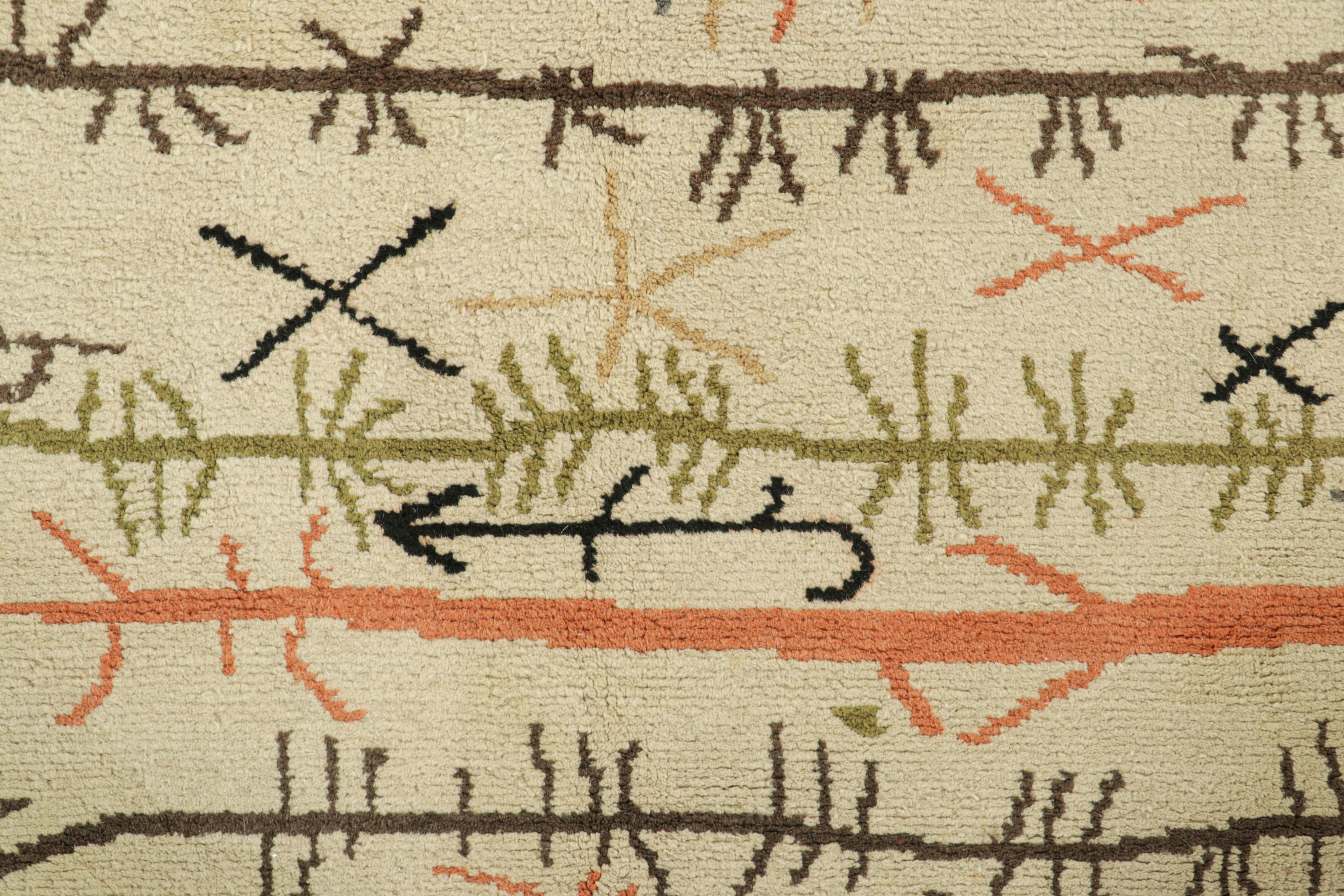 Hand-Knotted Vintage Swedish Geometric Rug in Cream-Beige with Pictorials  Rug & Kilim For Sale
