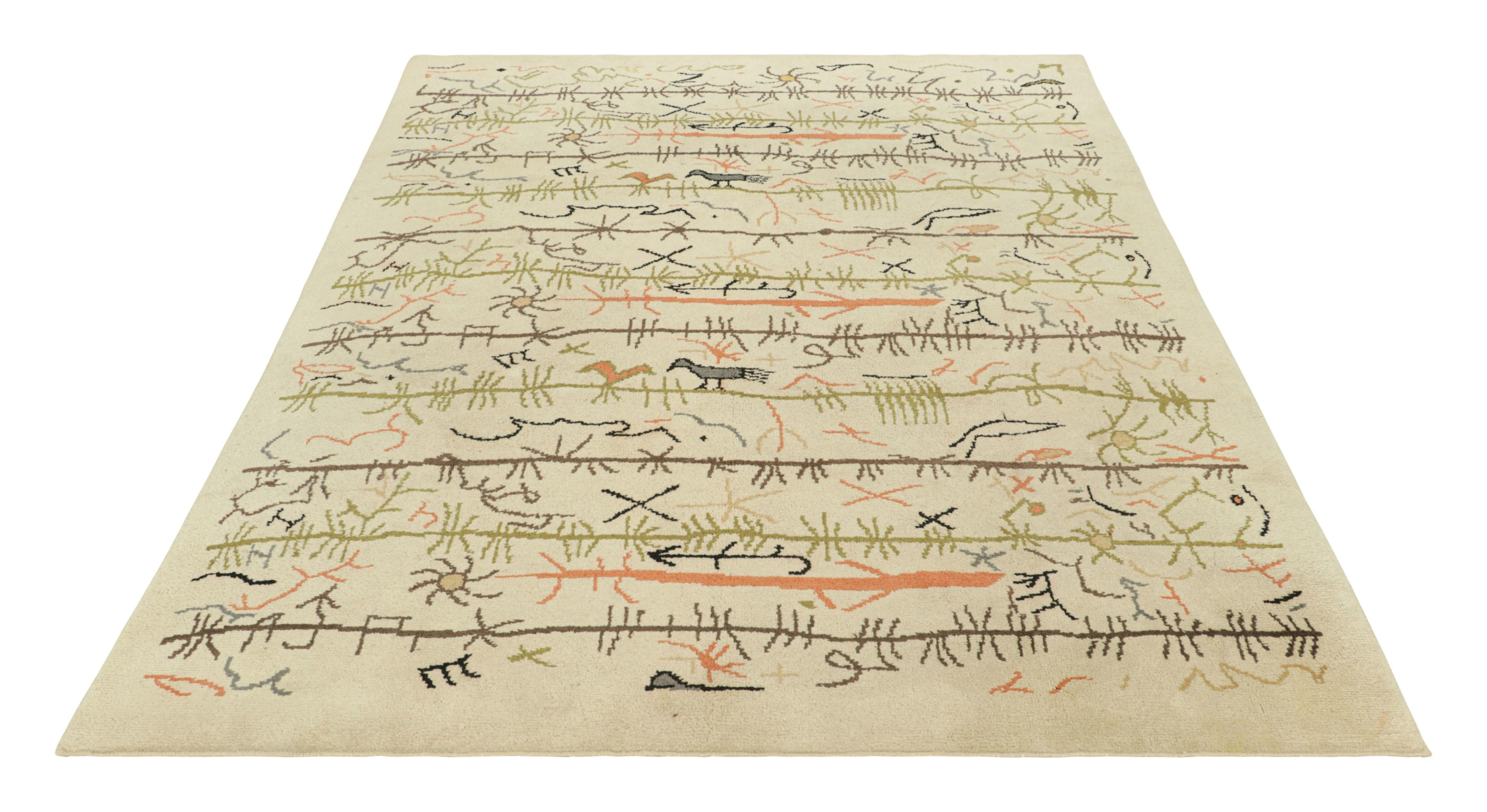 Mid-20th Century Vintage Swedish Geometric Rug in Cream-Beige with Pictorials  Rug & Kilim For Sale