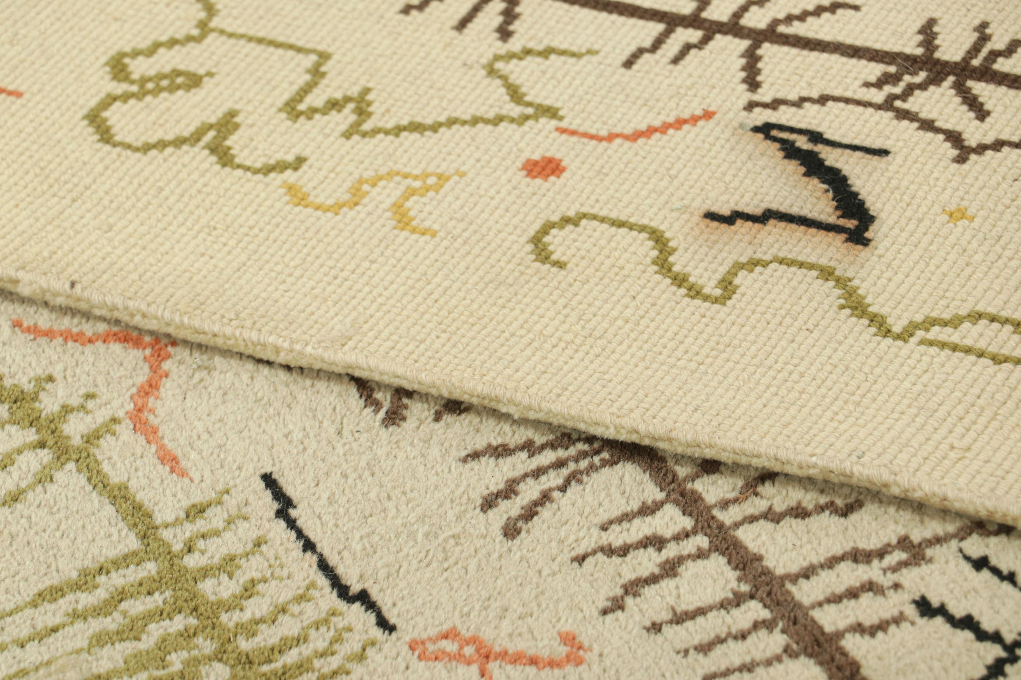 Vintage Swedish Geometric Rug in Cream-Beige with Pictorials  Rug & Kilim For Sale 1