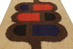 Vintage Swedish Geometric Rya Rug in Beige Brown and Blue Pattern - Rug & Kilim