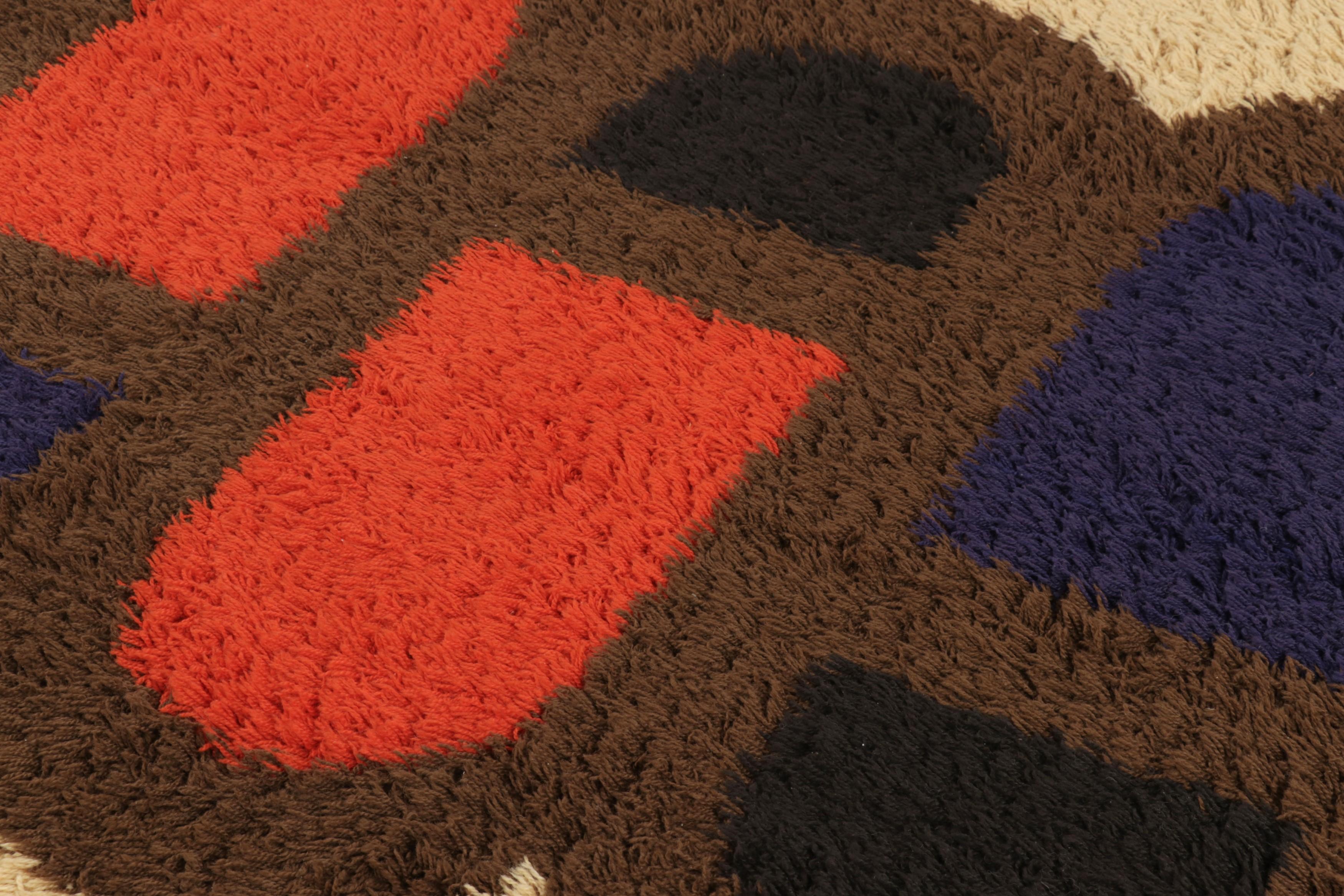 Dutch Vintage Swedish Geometric Rya Rug in Beige Brown and Blue Pattern - Rug & Kilim For Sale
