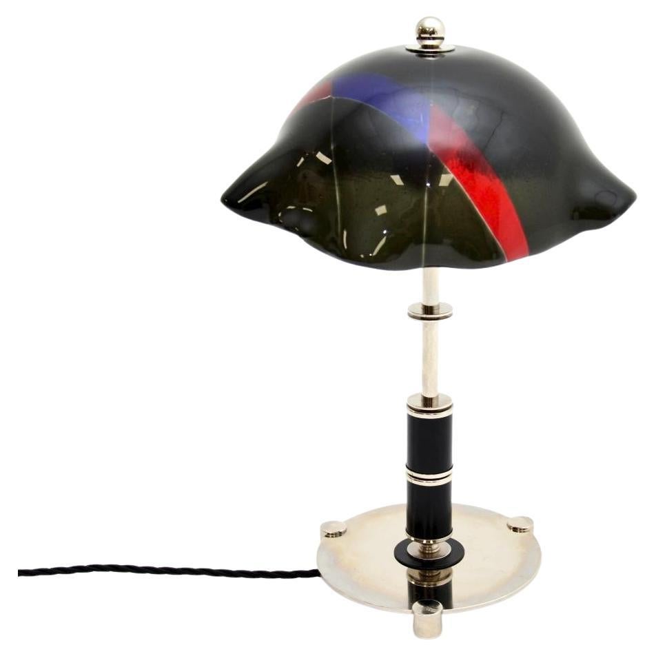 Vintage Swedish Glass and Chrome Table Lamp For Sale