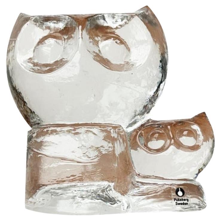 Escultura búho de cristal sueco vintage de Pukeberg Glass, años 70