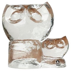 Escultura búho de cristal sueco vintage de Pukeberg Glass, años 70
