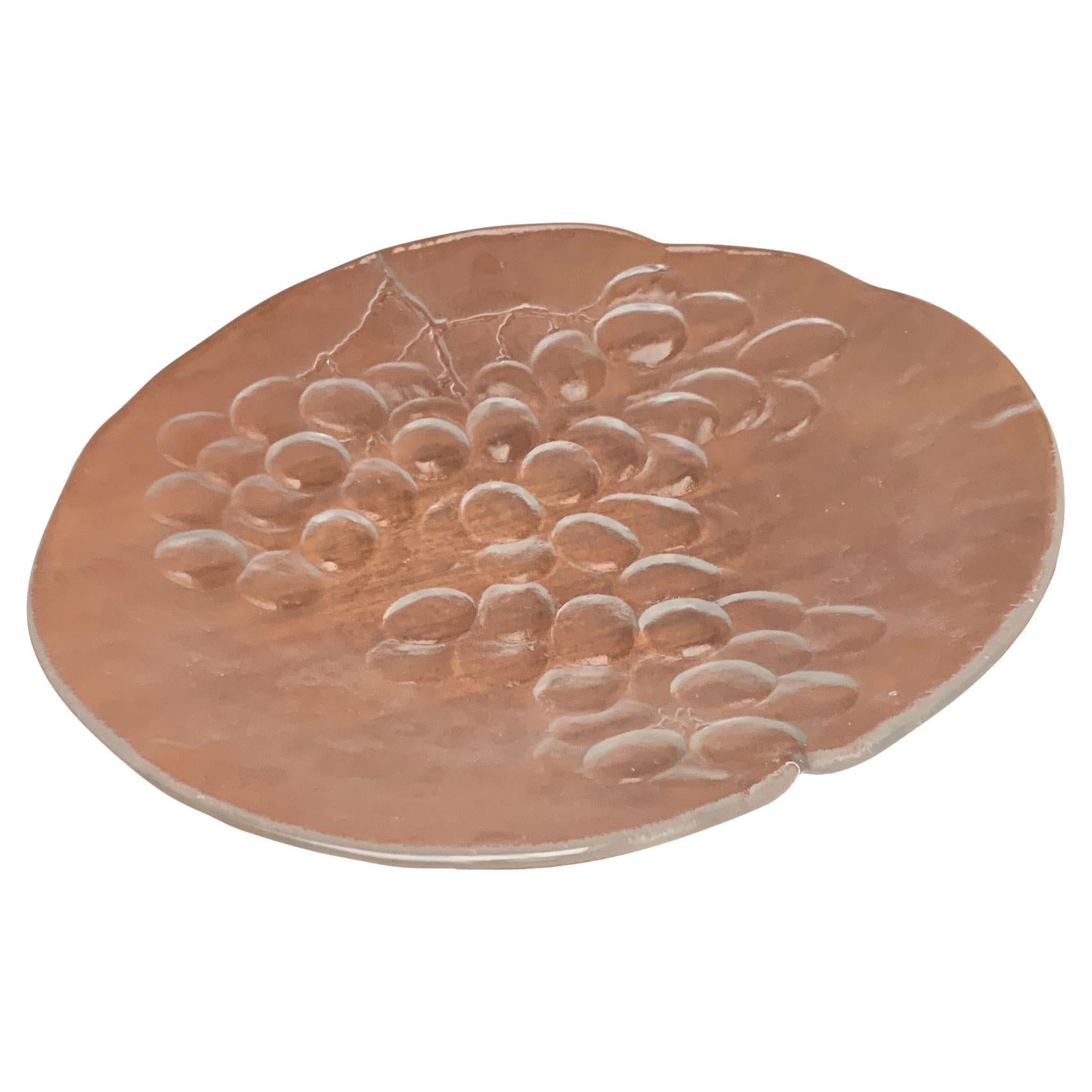 Vintage Swedish Glass Plate with Grape Decoration by Ann Wärff for Kosta Boda
