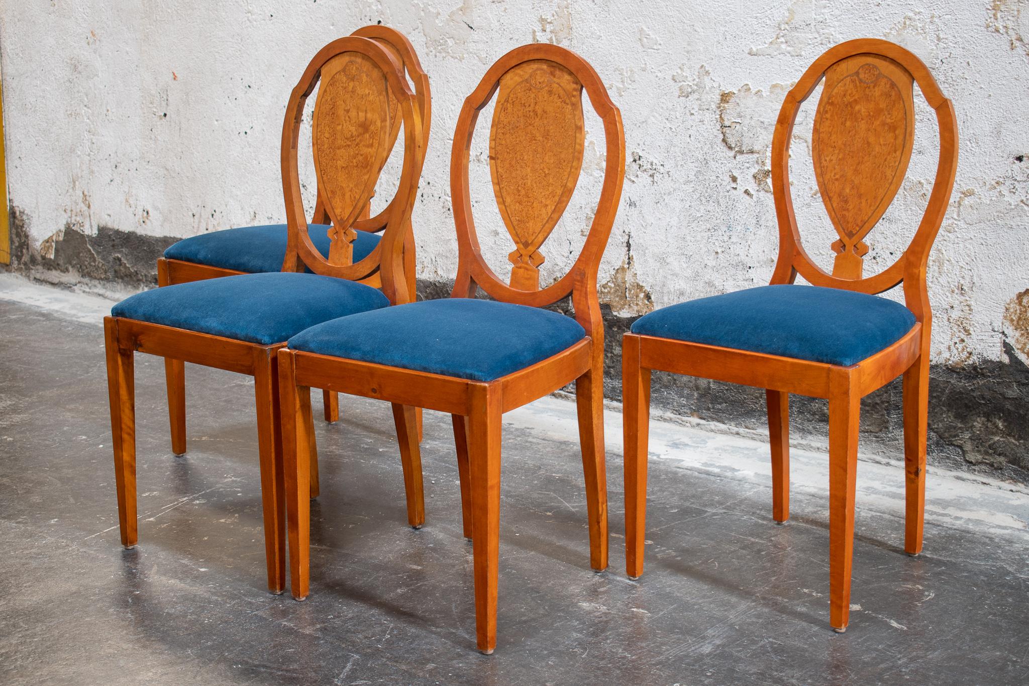 Vintage Swedish Golden Burl Birch Dining Chairs, Set of Four For Sale 1