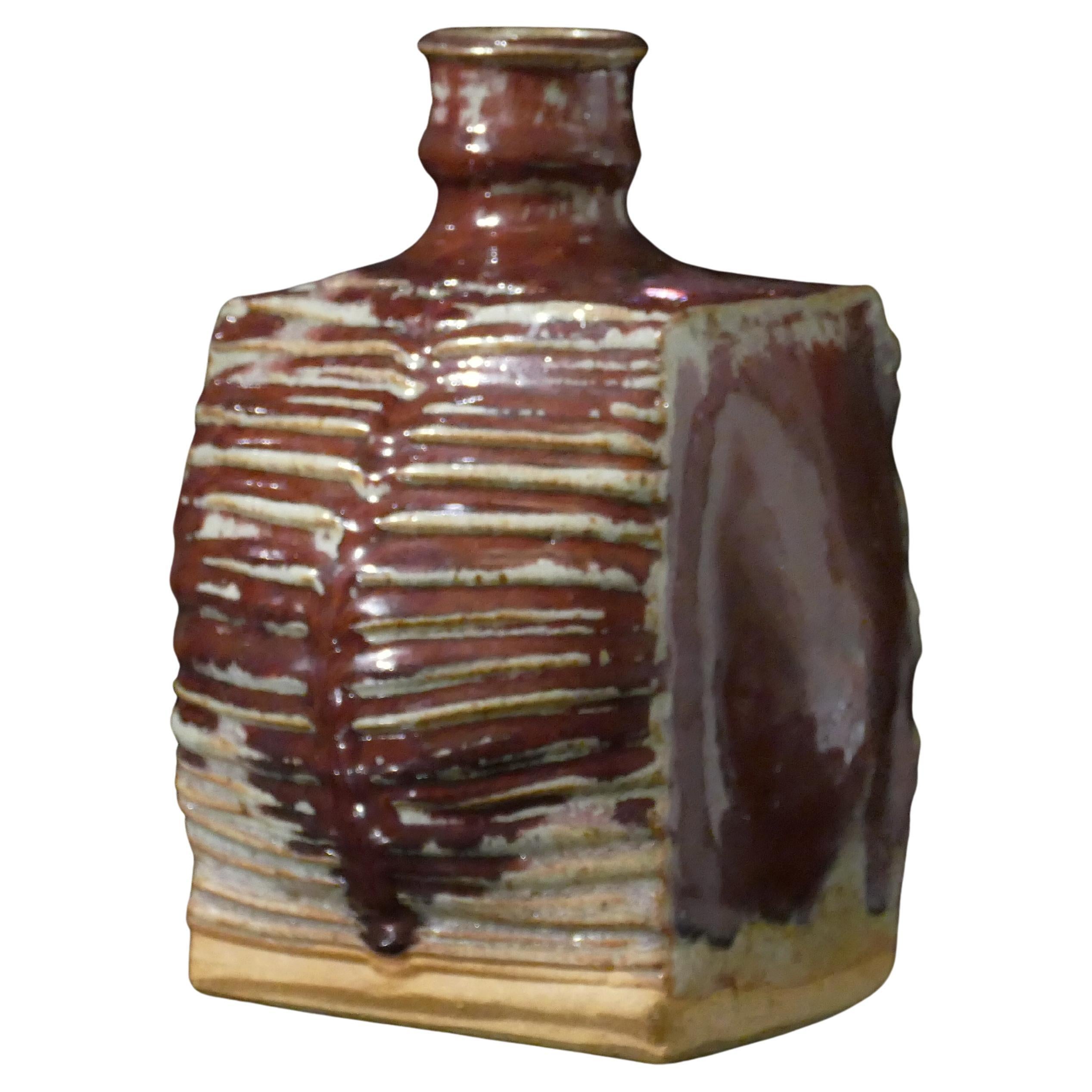 Vintage Swedish Gösta Grähs and Kerstin Hörnlund Oxblood Glaze Flask Vase 