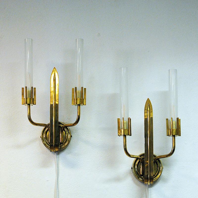 Scandinavian Modern Vintage Swedish Grace Brass Wall Lamp Pair from the 1940s