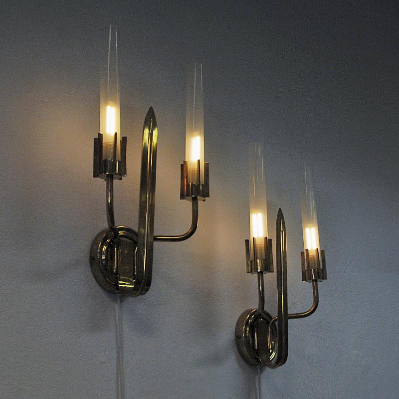 Mid-20th Century Vintage Swedish Grace Brass Wall Lamp Pair from the 1940s