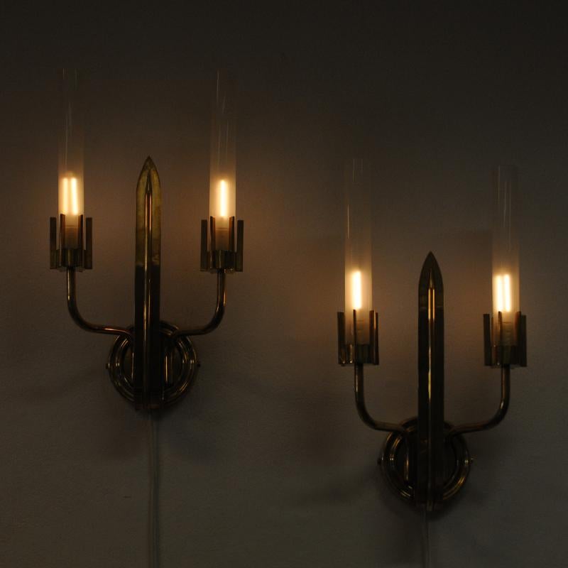 Vintage Swedish Grace Brass Wall Lamp Pair from the 1940s 1