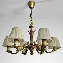 Vintage Swedish Grace solid brass six-arm chandelier, 1930s Scandinavian Design