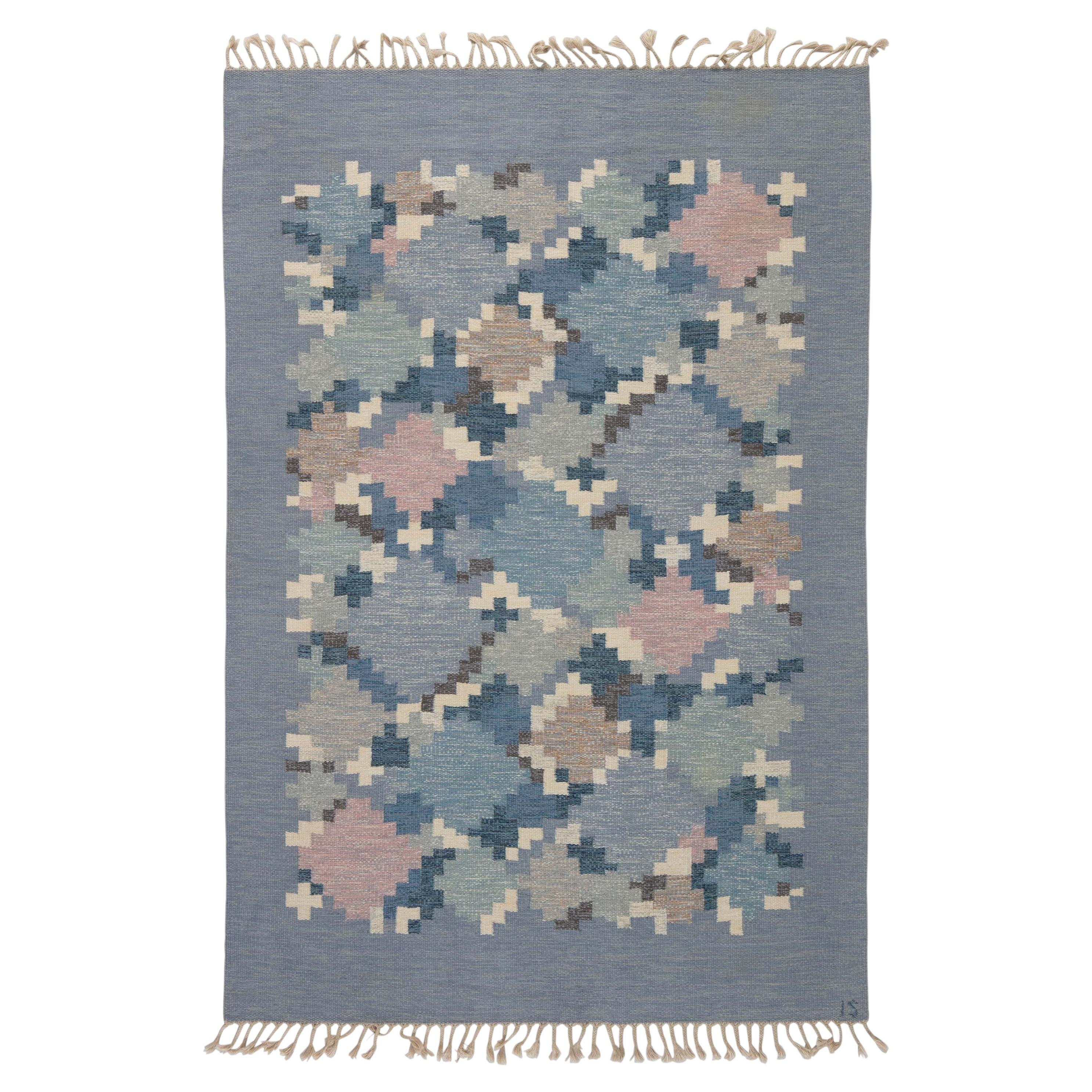 Vintage Swedish Gray Flatweave Carpet Barken - Rölakan By Ingegerd Silow