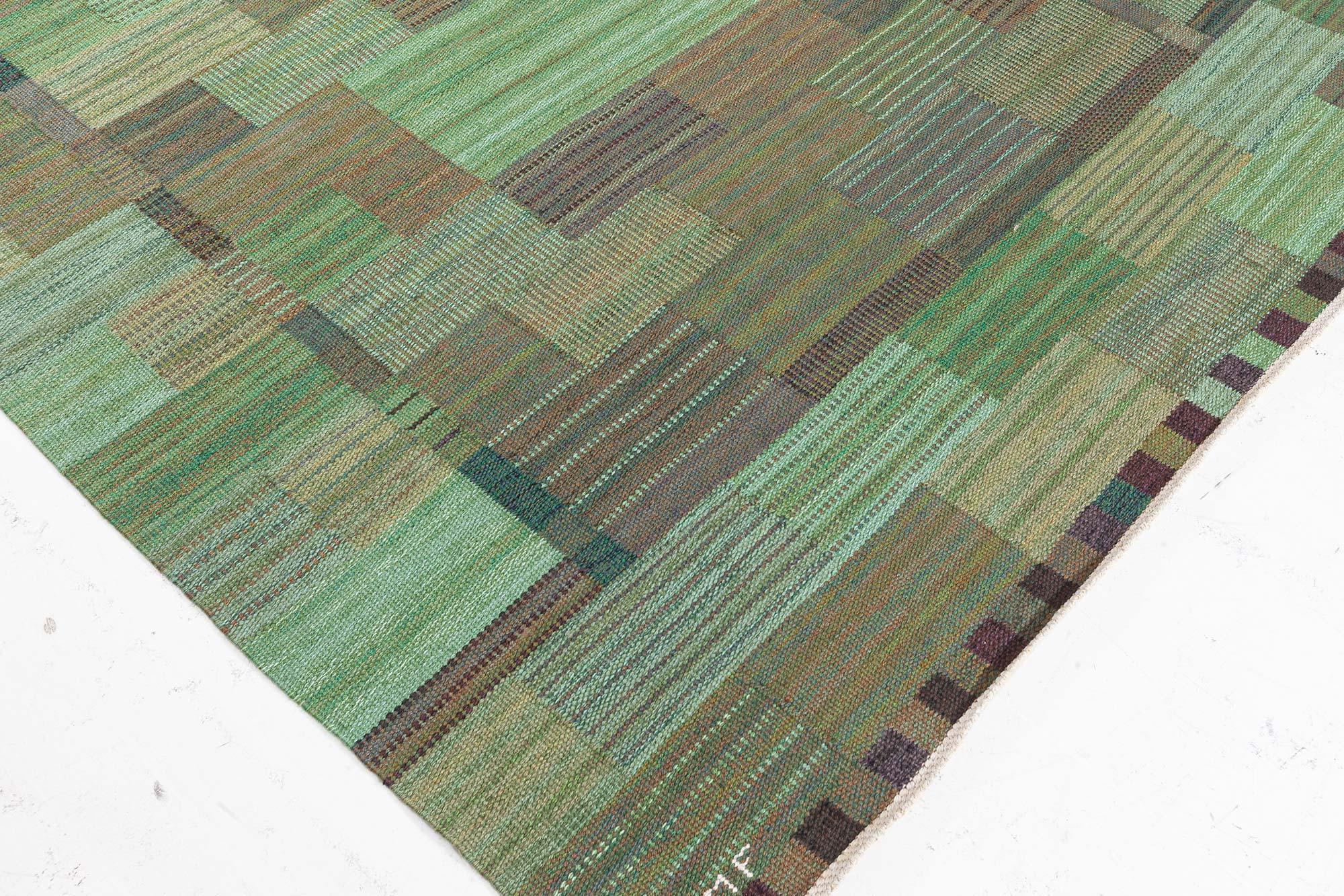20th Century Vintage Swedish Green Flat Woven Rug by Marianne Richter AB MMF