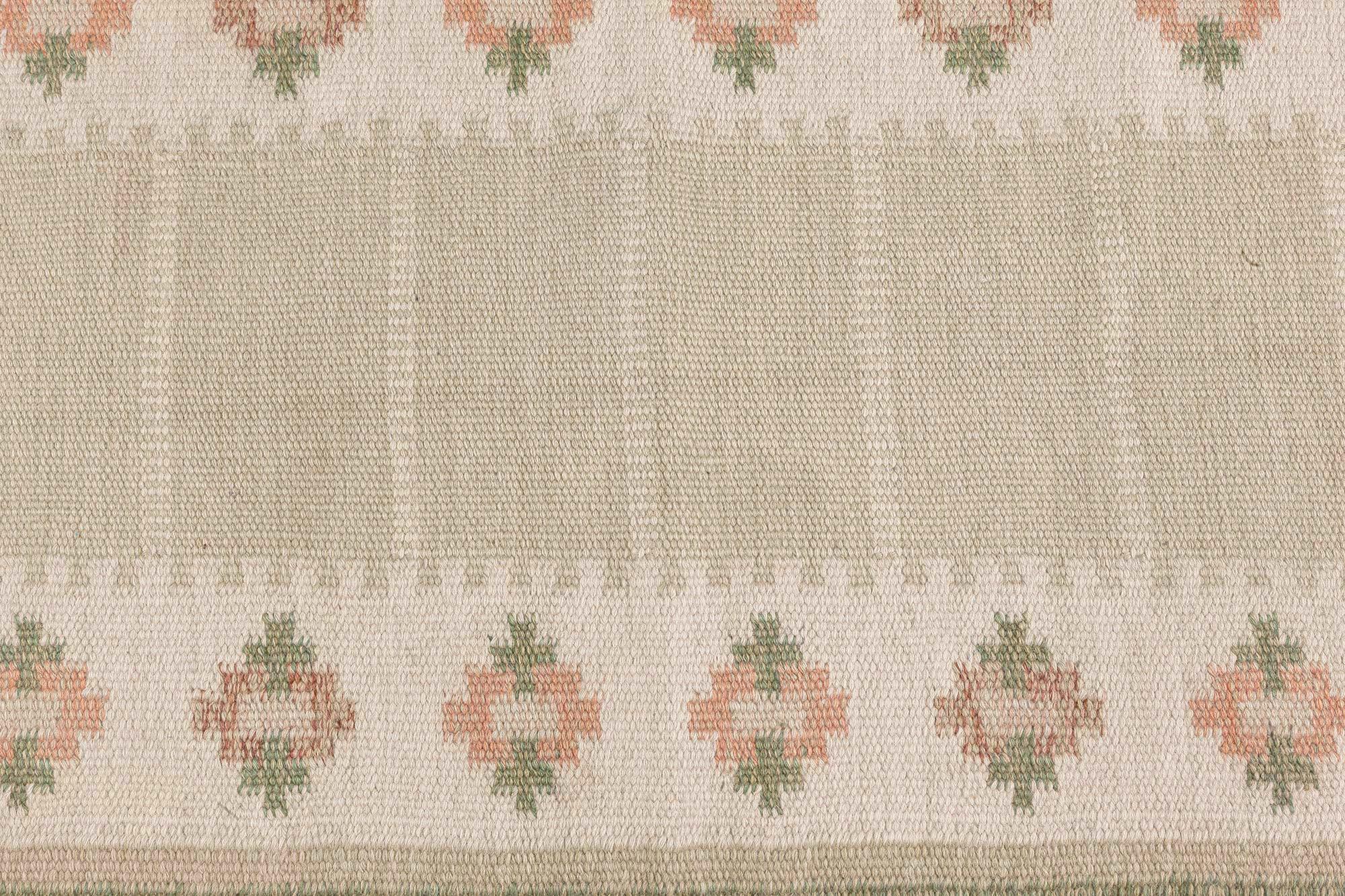 20th Century Vintage Swedish Green Flat Woven Runner For Sale