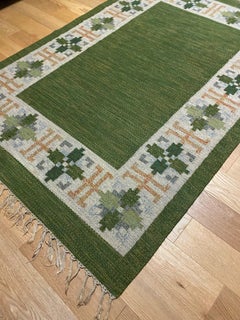 Vintage Swedish Green Kilim Rug by Fredrik Fiedler