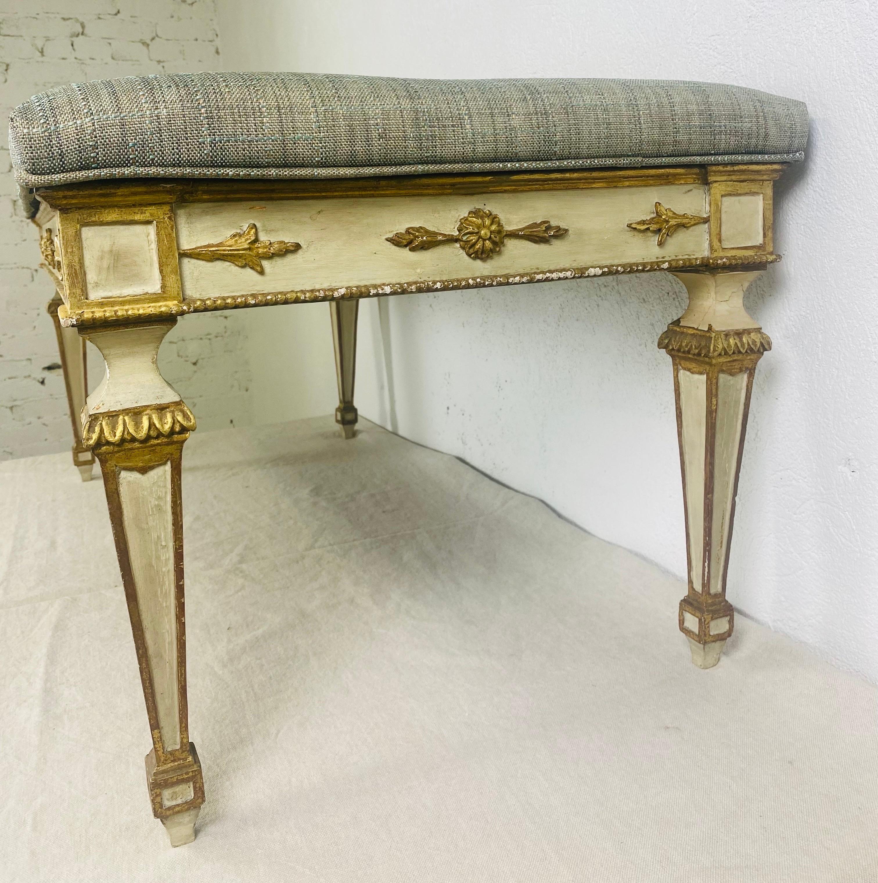 Vintage Swedish Gustavian Style Upholstered Bench 5