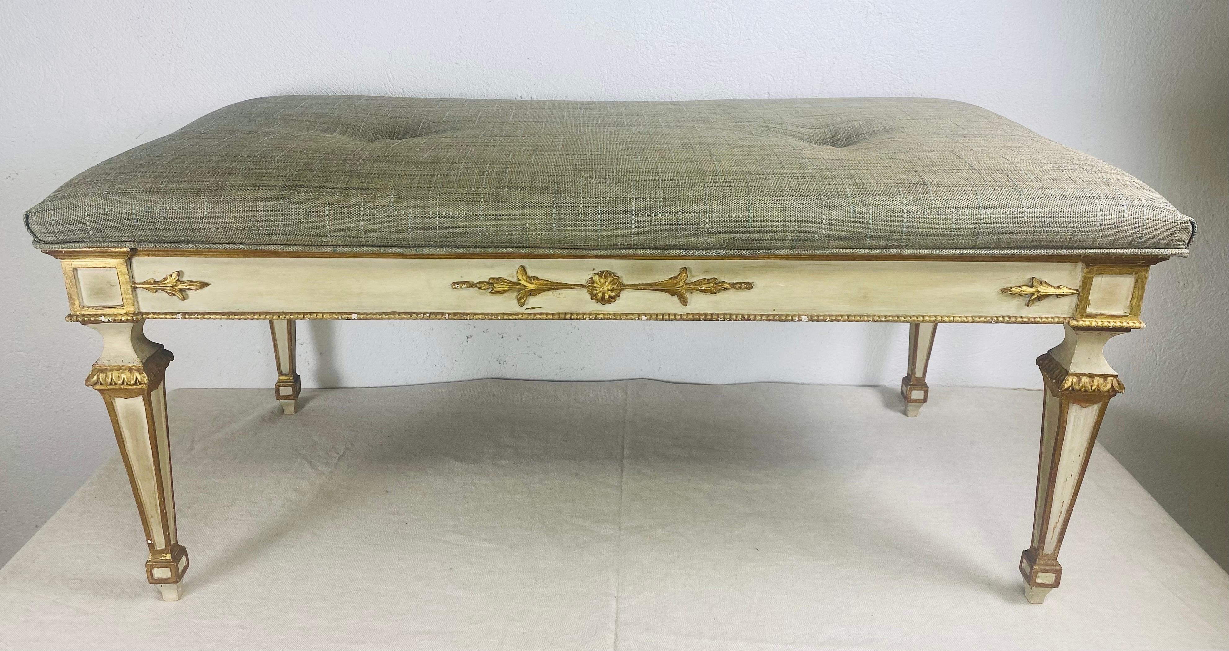 Vintage Swedish Gustavian Style Upholstered Bench 6