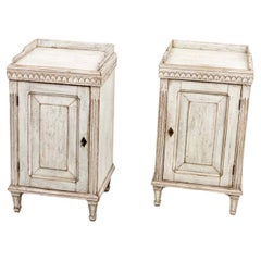 Vintage Swedish Gustavian Style White Washed Cabinet Bed Side Tables