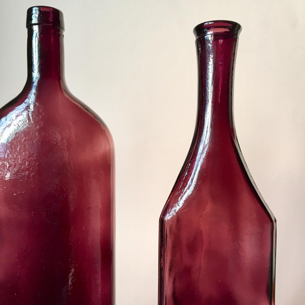 20th Century Vintage Swedish Hand Blown Burgundy Color Glass Decor Bottles, Set of 2