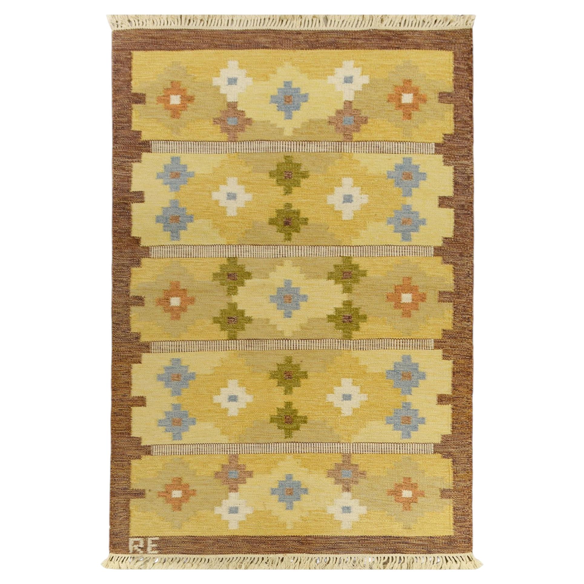 Alfombra kilim sueca vintage tejida a mano, diseño geométrico, años 50 Colección DEKOLET
