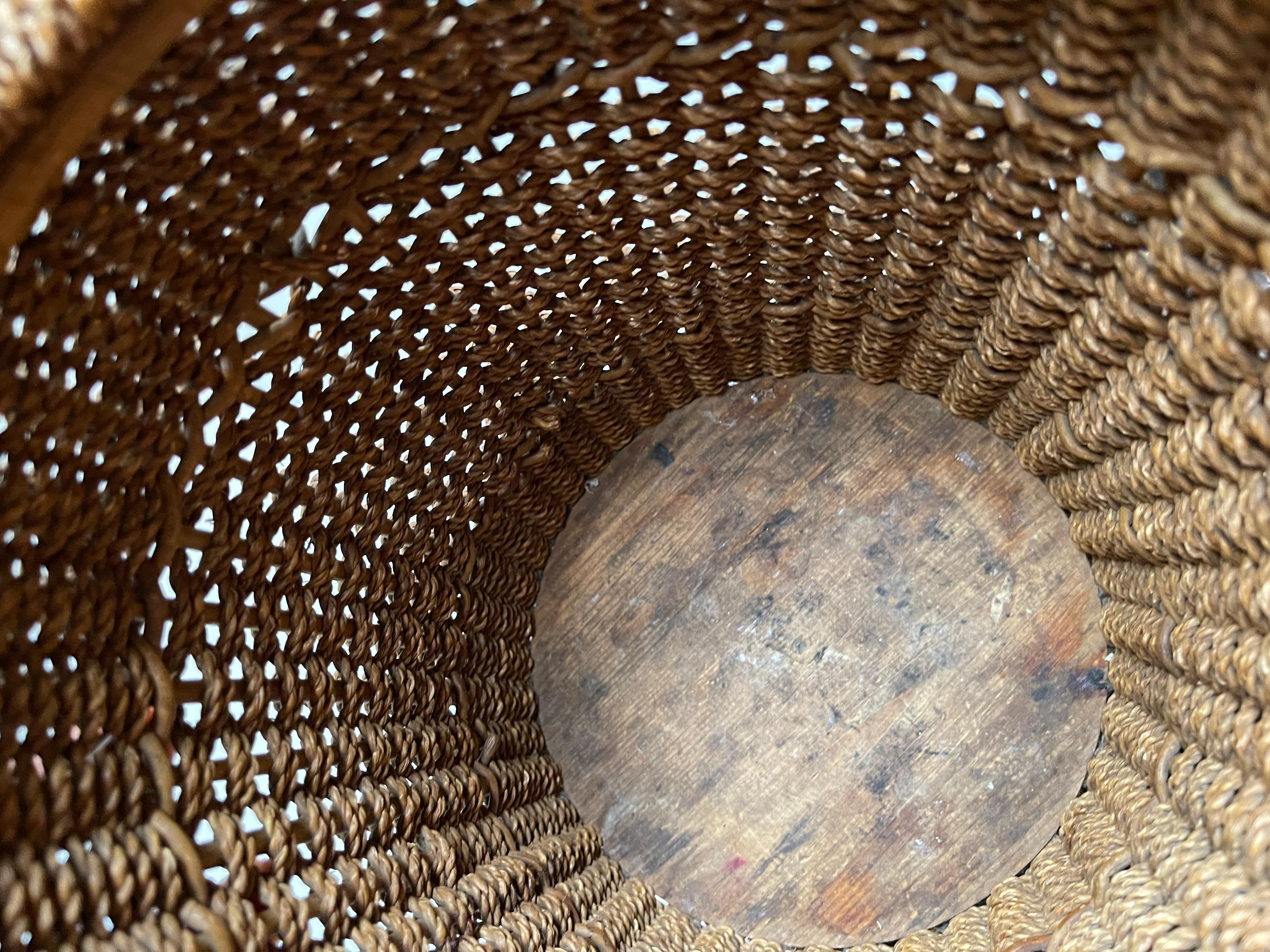 Papercord Vintage Swedish Hand-woven Waste Bin in Paper Yarn & Willow, 1960s For Sale