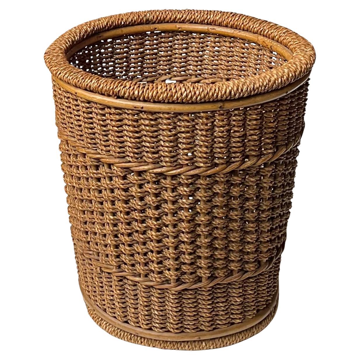 Vintage Swedish Hand-woven Waste Bin in Paper Yarn & Willow, 1960s For Sale