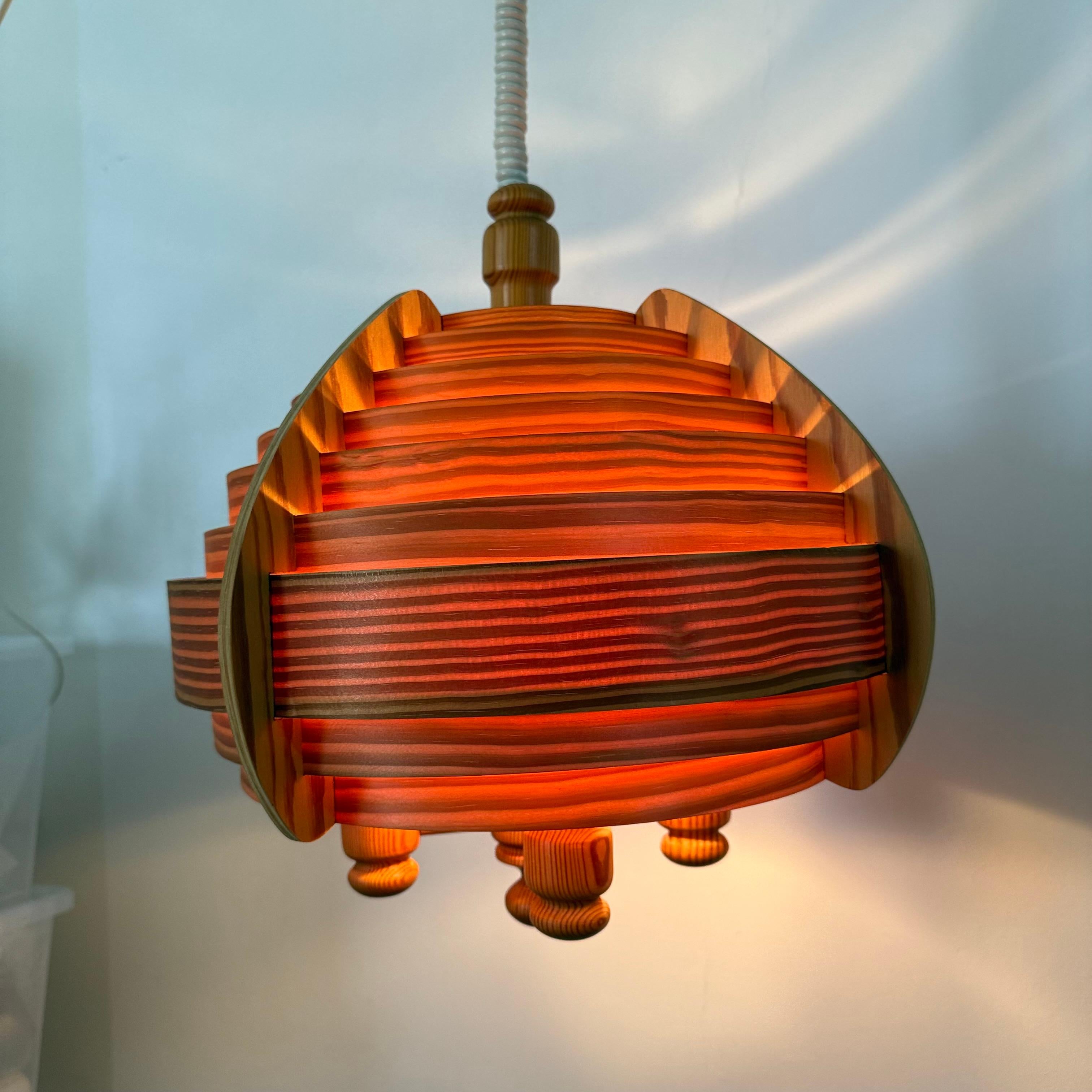 Vintage swedish Hans Agne Jackobsson lamella hanging lamp , 1970s en venta 1