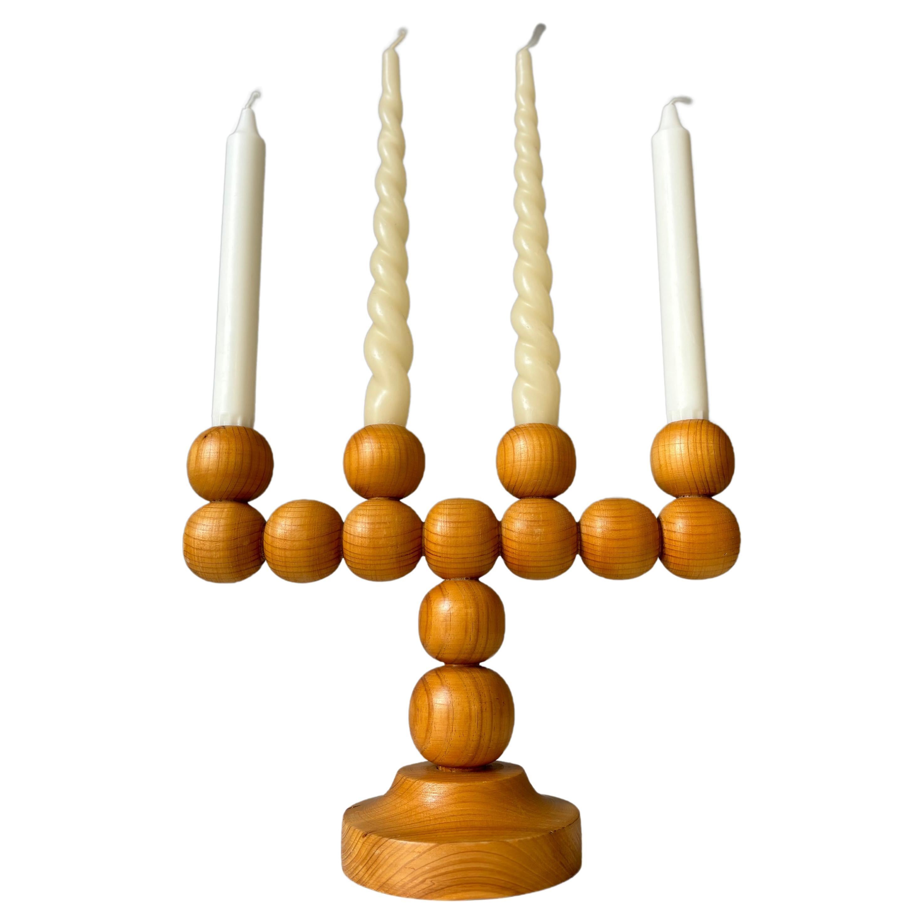 Candélabre suédois vintage Kaija Aarikka style pin en bois de pin