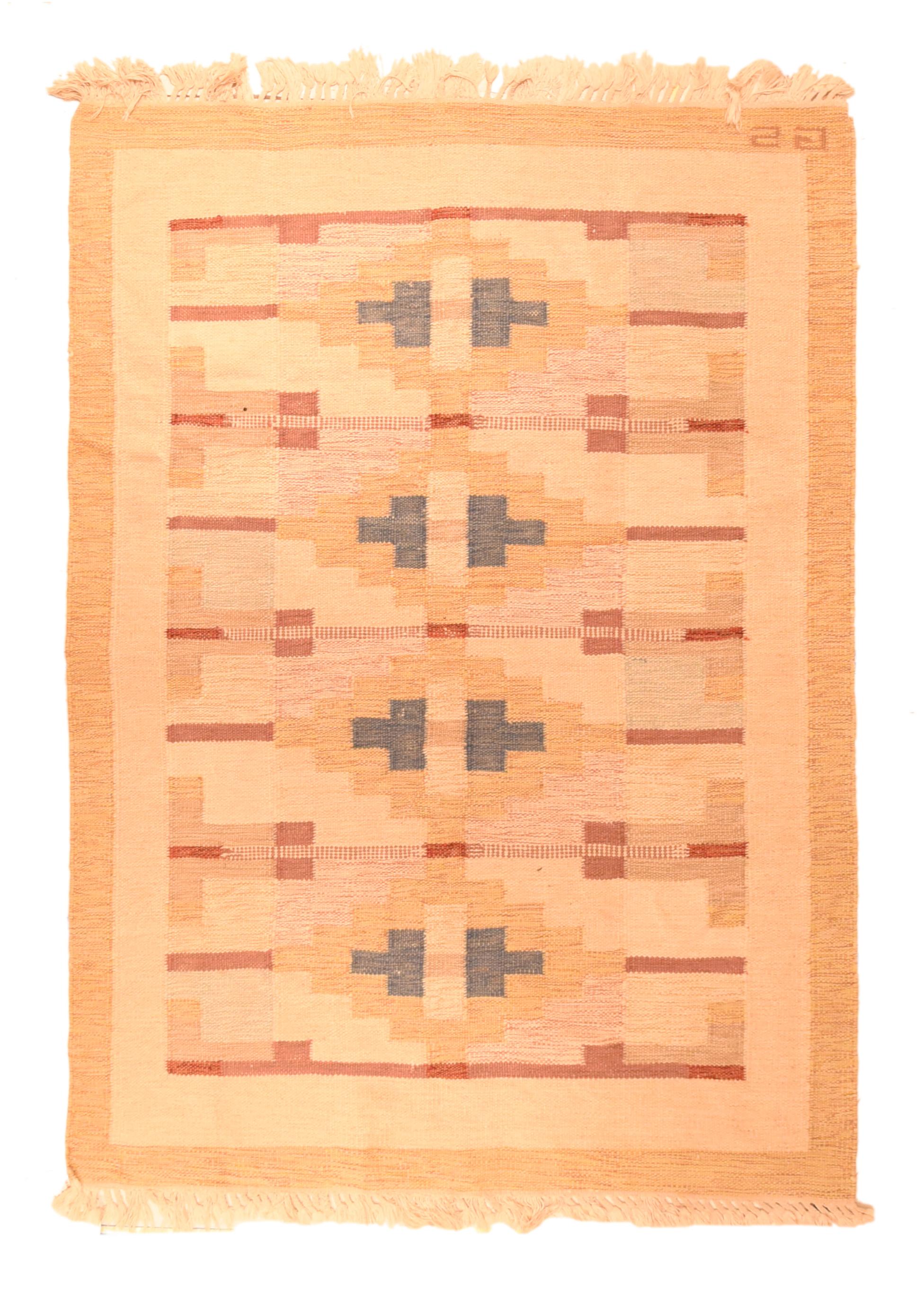 Kilim sueco vintage 4'6'' x 6'5'' Sueco en venta