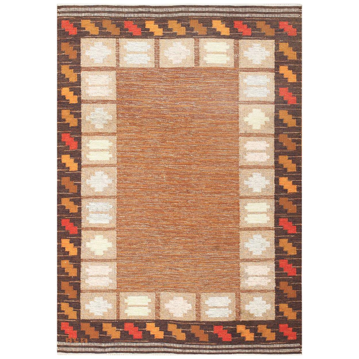 Vintage Swedish Kilim by Ana Joanna Angstrom. Size: 4 ft 8 in x 6 ft 7 in 
