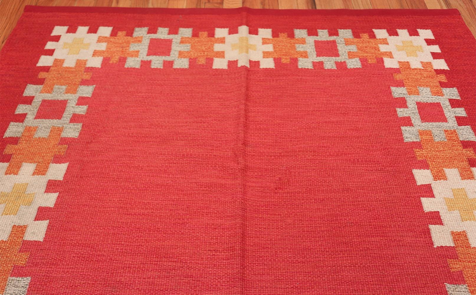 Mid-Century Modern Vintage Swedish Kilim by Ingegerd Silow. 6 ft 4 in x 9 ft For Sale