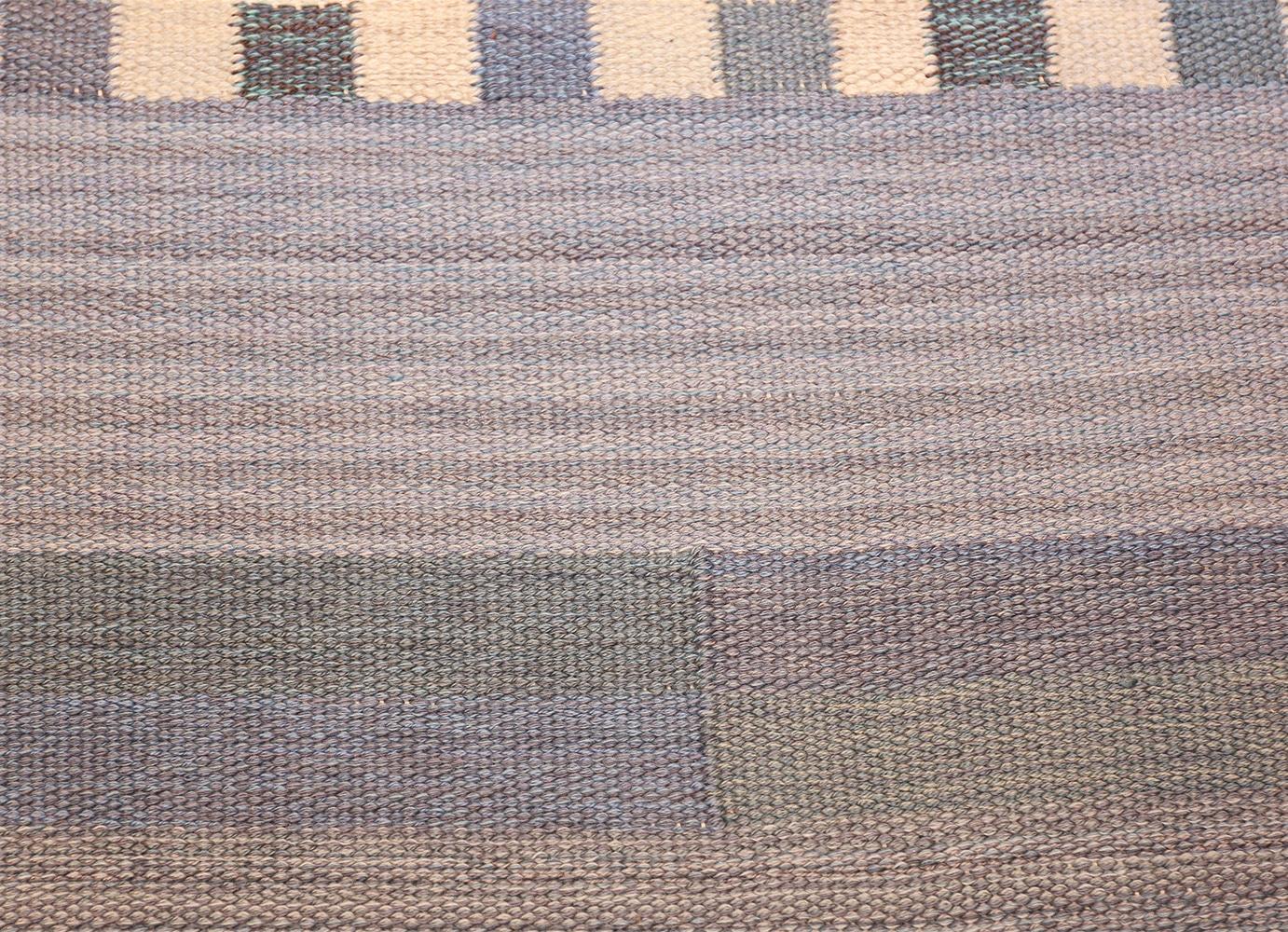 Beautiful Square Size Vintage “Fasad” Marta Maas Swedish Kilim Rug by Marianne Richter, Country of Origin / Rug Type: Scandinavian Rugs, Circa date: 1950. Size: 7 ft 4 in x 7 ft 6 in (2.24 m x 2.29 m)

