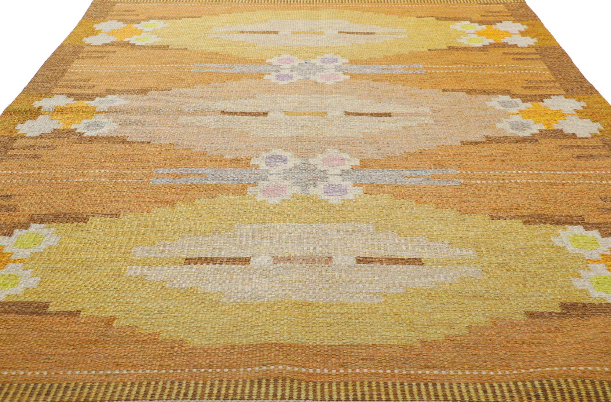 Hand-Woven Ingegerd Silow Vintage Swedish Rollakan Rug, Örbyhus in Gul For Sale