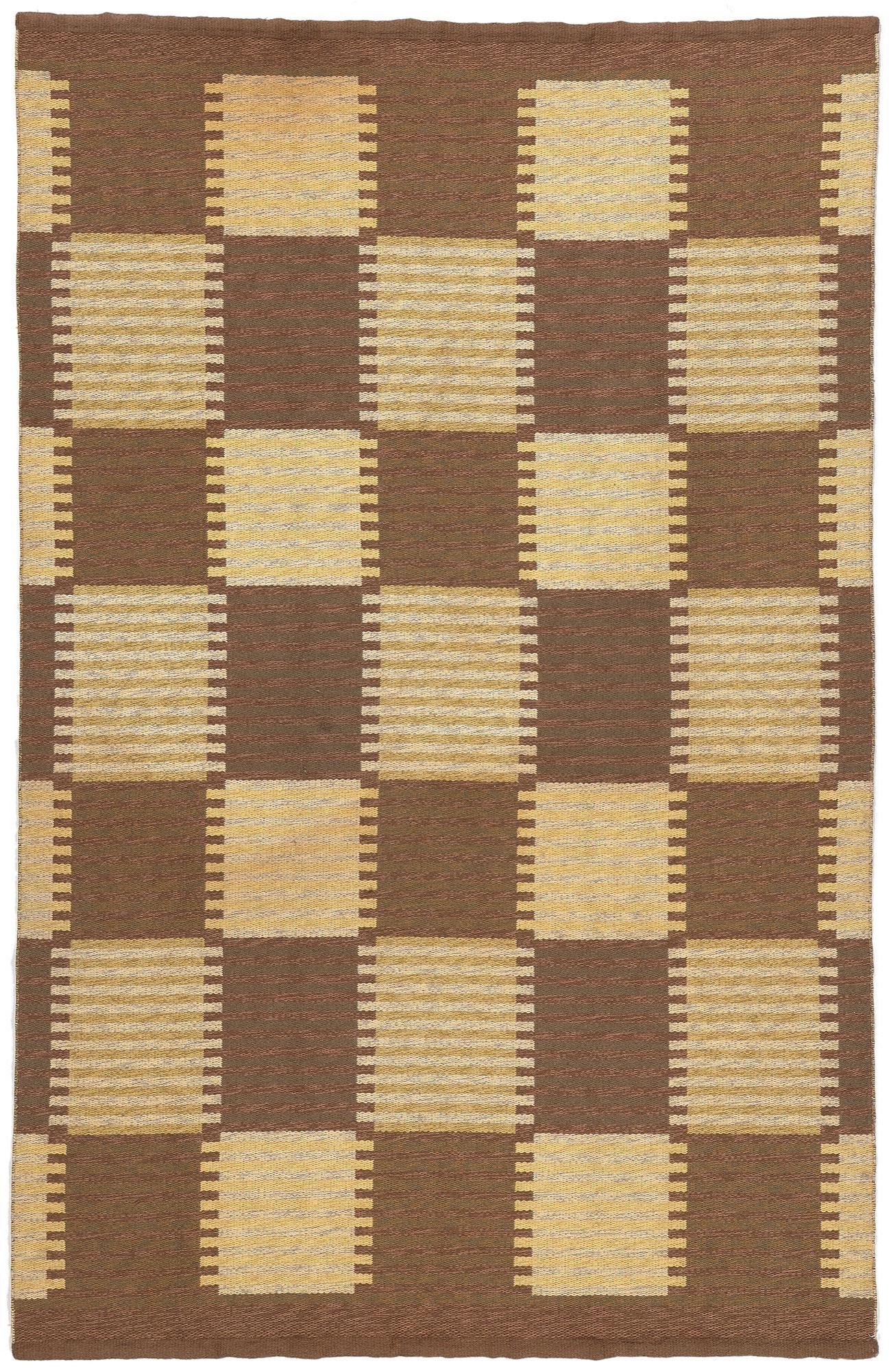 78609 Vintage Swedish Rollakan Kilim Rug, 06'02 x 09'07. Designed for a lifestyle of simplicity and minimalism, this handwoven vintage Swedish rollakan rug cultivates a desire for balance and calm. The check stripe design and earthy colorway woven