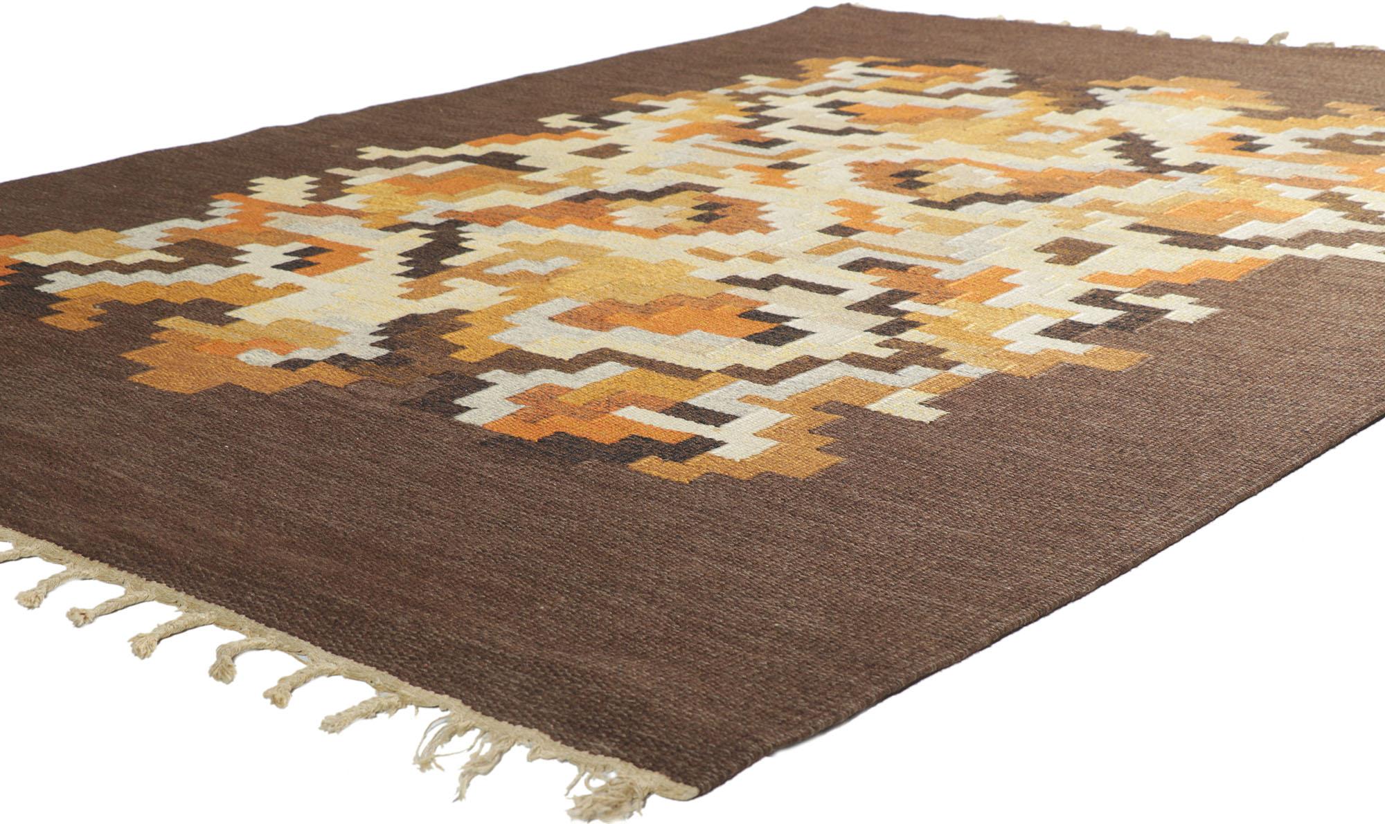 78249 vintage Swedish Kilim Rollakan rug, Erik Lundberg Model 