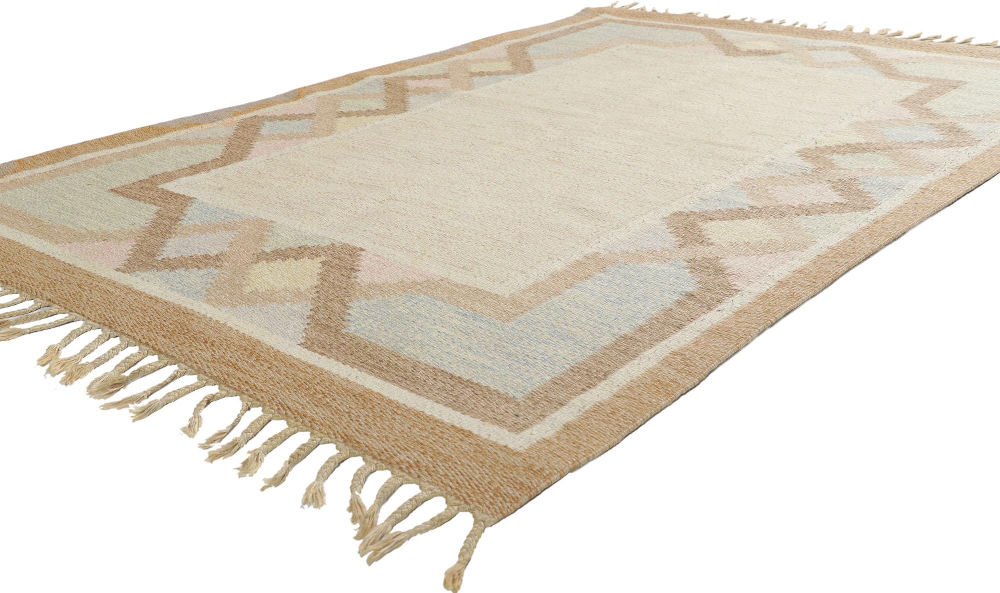 78254 Vintage Swedish Rollakan Rug by Anna Johanna Ångström, 04'05 x 06'08. Reflecting elements of Scandinavian Modern style with incredible detail and texture, this handwoven vintage Swedish rollakan rug is a captivating vision of woven beauty. The