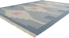 Vintage Swedish Blue Scandinavian Röllakan Rug