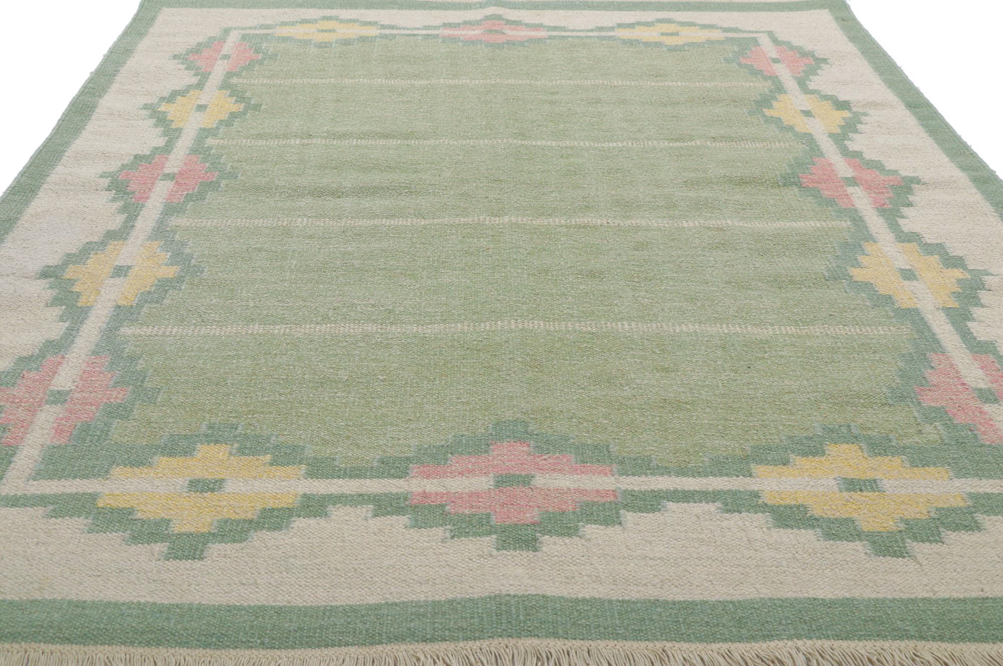 Hand-Woven Vintage Swedish Kilim Rollakan Rug with Scandinavian Modern Style