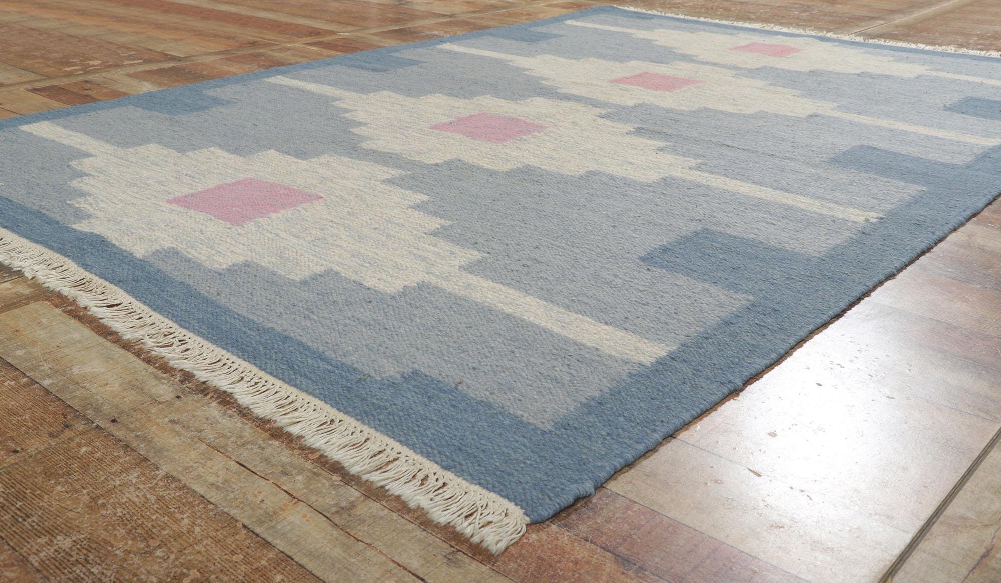 Vintage Swedish Blue Scandinavian Röllakan Rug For Sale 1