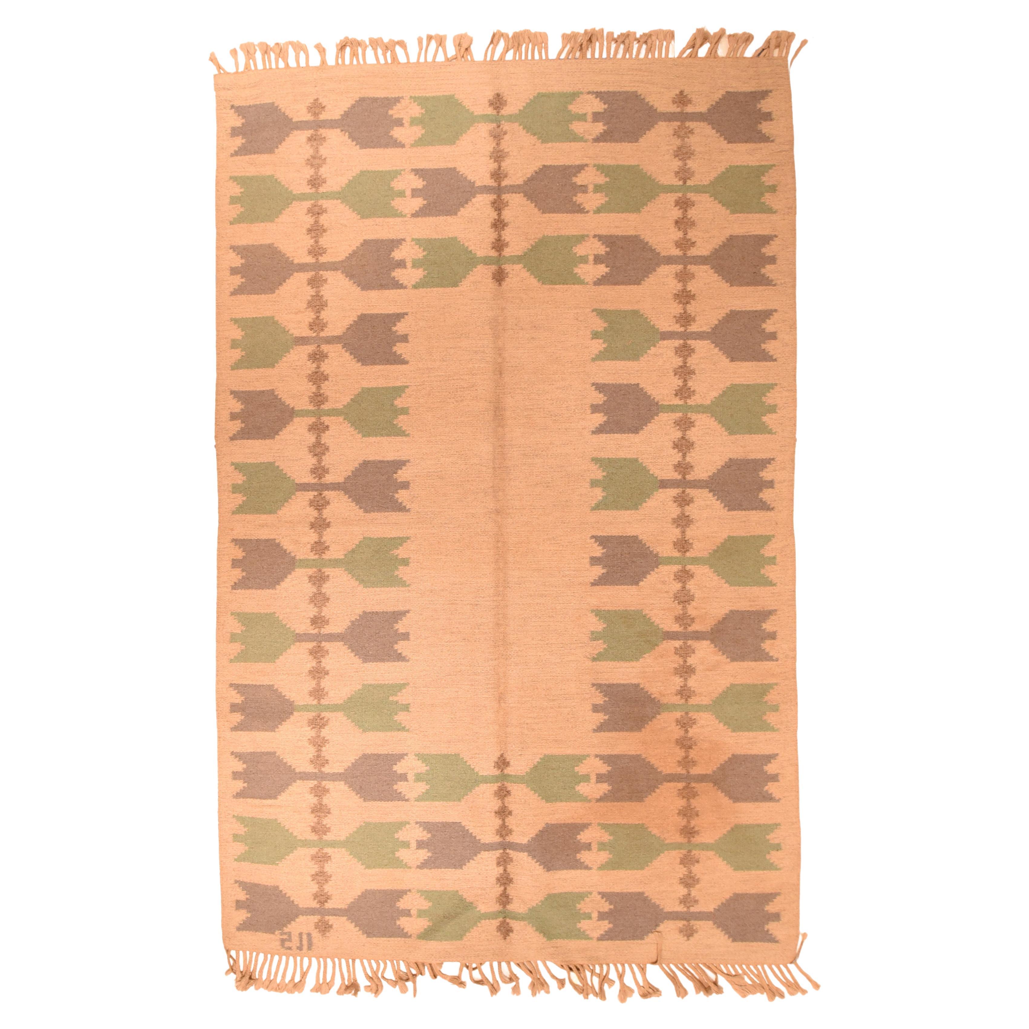 Vintage Swedish Kilim Rug 5'2'' x 8'0" For Sale